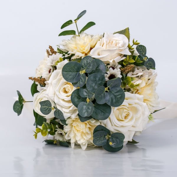 Gelin Buketi - Beyaz - Gül & Kasımpatı & Okaliptus