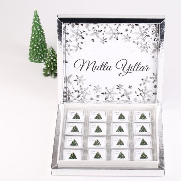 Yılbaşı Mutlu Yıllar Çikolata Kare Kutuda 48'li