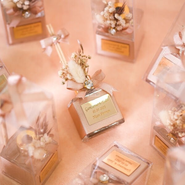 Kare Cam Şişede Bambu Çubuklu Oda Kokusu - Somon