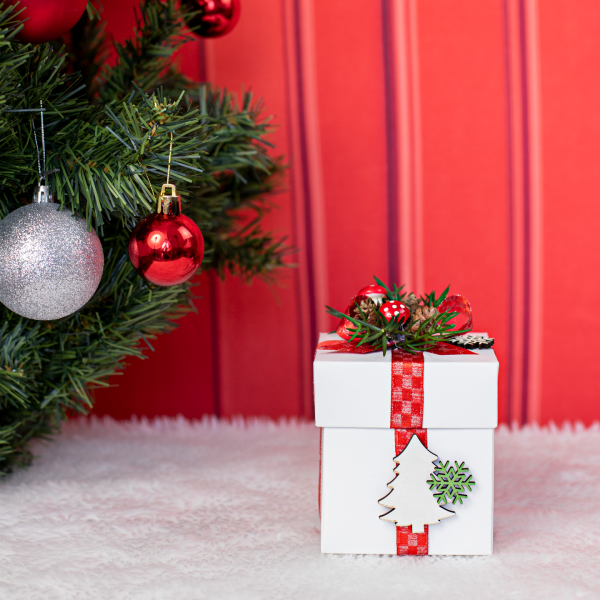 Mini Hediye Kutusu - Beyaz  Kare - Yılbaşı Konseptli