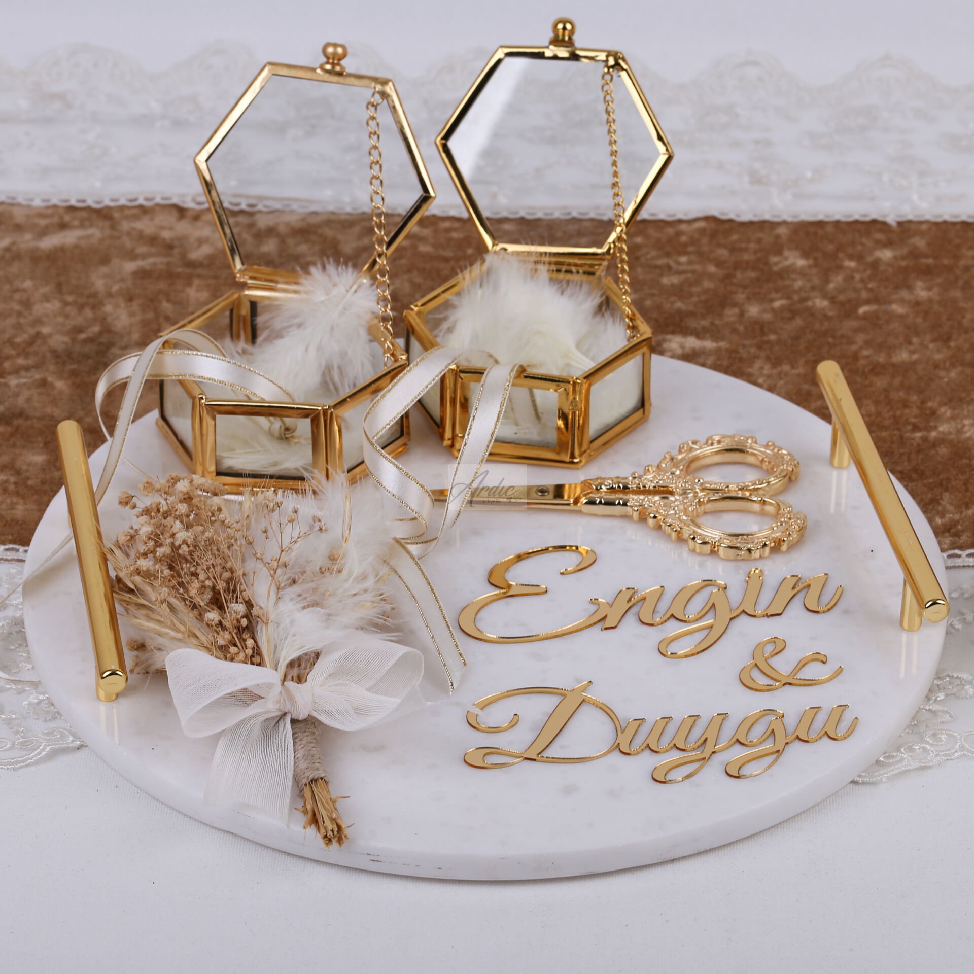 Mermer Söz Tepsi Seti - Daire