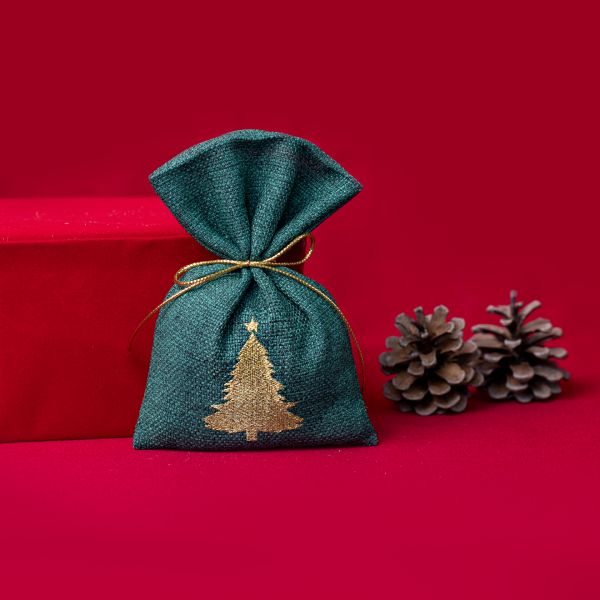 Nakışlı Kese - Yeşil Keten - Yılbaşı