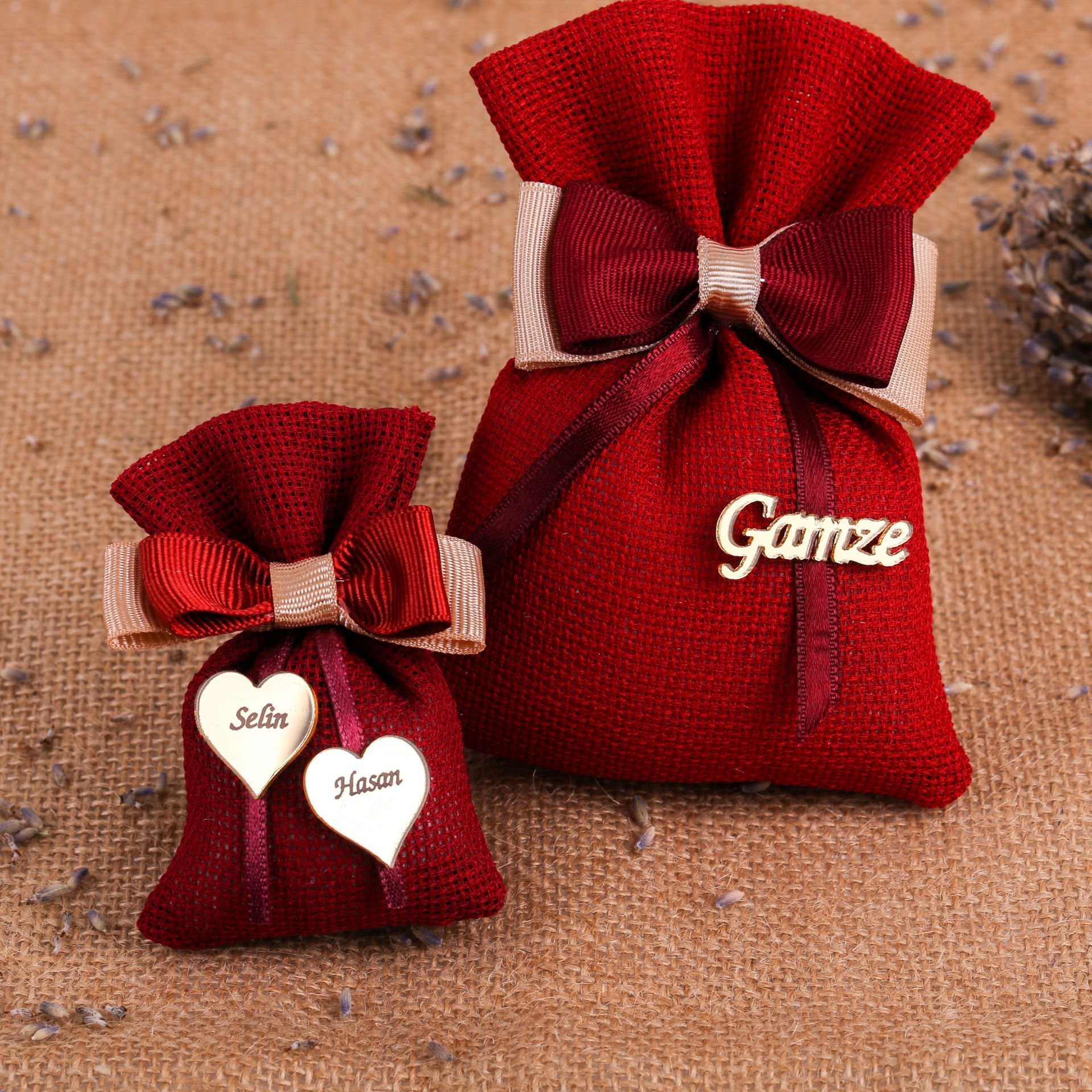 Kurdele Süslemeli Linen Lavanta Kesesi - Dolgulu