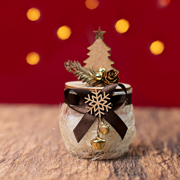 Yılbaşı Ağacı Figürlü Yuvarlak Cam Kavanoz Mum - CN007