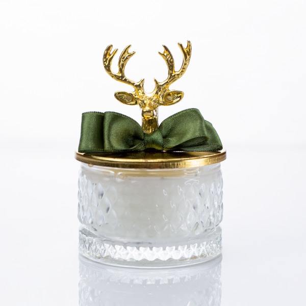 Metal Tepeli Geyik Figürlü Baklava Desen Cam Şekerlik Mum - CN013