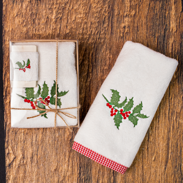 Yılbaşı Konseptli Nakışlı Havlu & Sabun Set