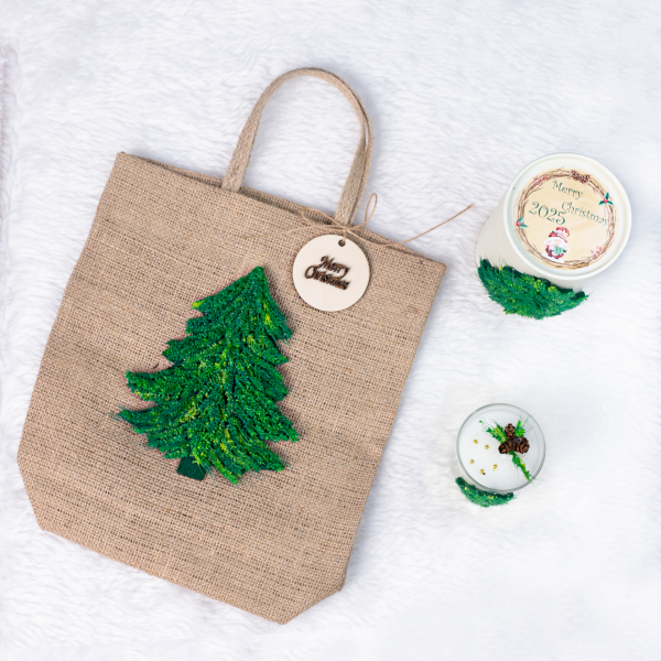 Jüt Çanta & Silindir Kutulu Mum Yılbaşı Konseptli - GS001