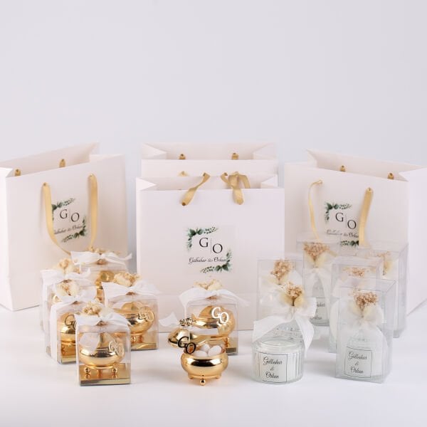 Cam Şekerlik Mum & Metal Drajelik - Karton Çantalı Set