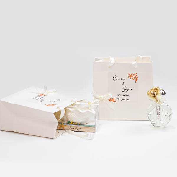 Deniz Konseptli Çantalı Set - Salyangoz Mum ve Kolonya