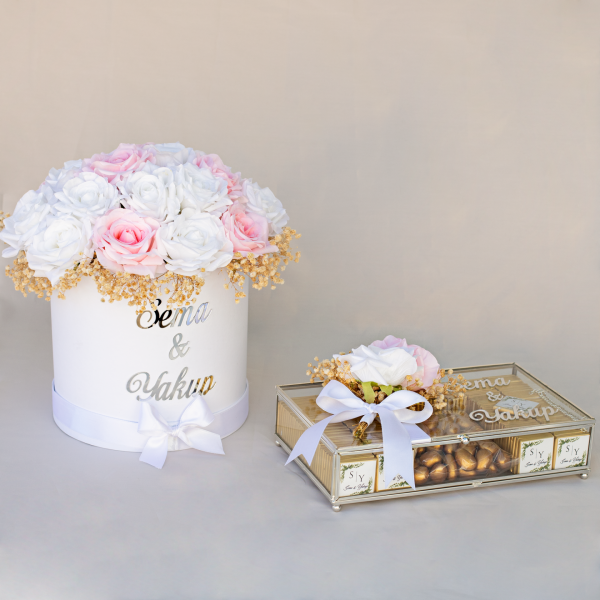 Çiçek Çikolata Set - Pembe Beyaz