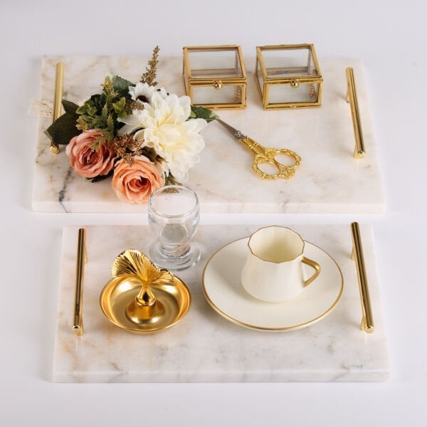 Damat Kahvesi ve Söz Tepsi seti - Mermer & Gold