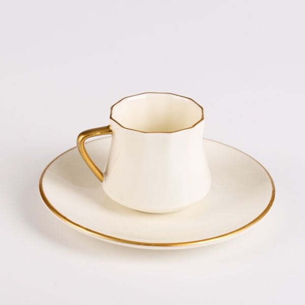 Gold Detaylı Beyaz Porselen Türk Kahvesi Fincanı
