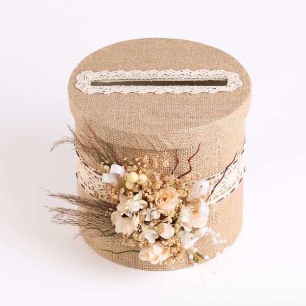 Krem Güllü Takı & Altın Kutusu Silindir