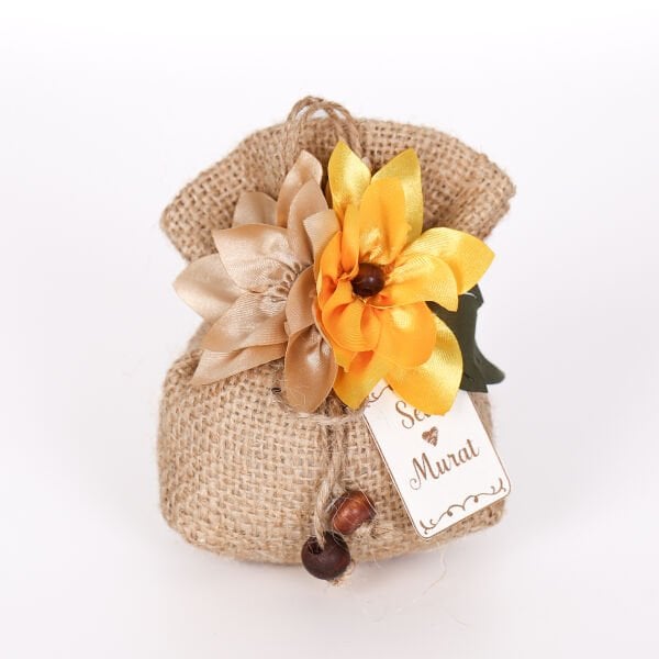 Kumaş Çiçekli Jüt Kese