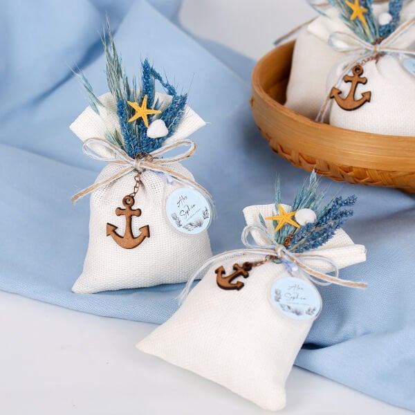 Beyaz Linen Kese - Deniz