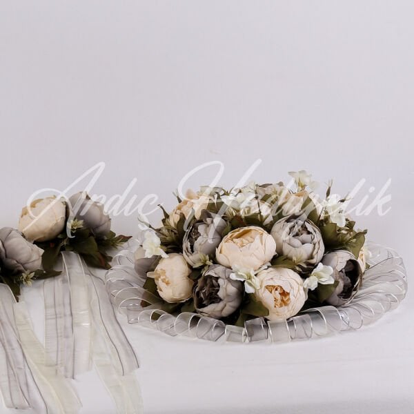 Gelin Arabası Süsleme 3'lü set - Gümüş Kurdele