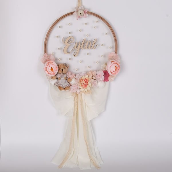 Kız Bebek Kapı Süsü - Ayıcık ve Pembe Güller