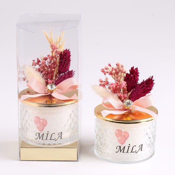 Yükselticili Asetat Kutuda Baklava Desen Şekerlik Mum - Pembe