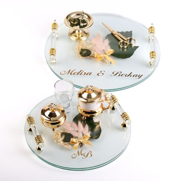 2'li Cam Damat Kahvesi ve Söz Tepsi Seti - Daire