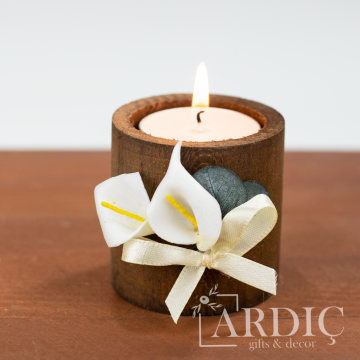 Kütük Mum - Çiçek Süslemeli