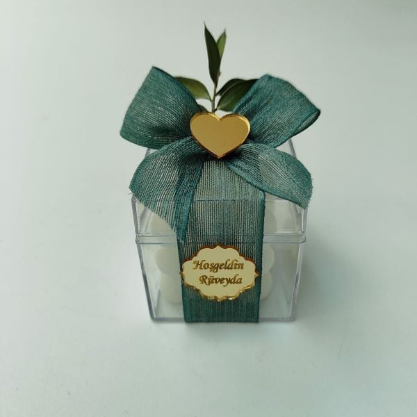 3'lü Bubble Mum - Yeşil Kurdele & Gold Pileksi Etiketli - Mika Kutuda