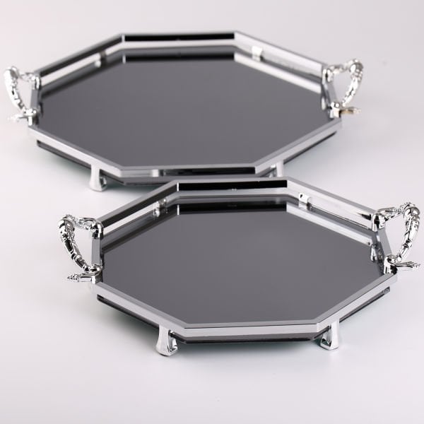 Sekizgen Siyah Cam Tepsi