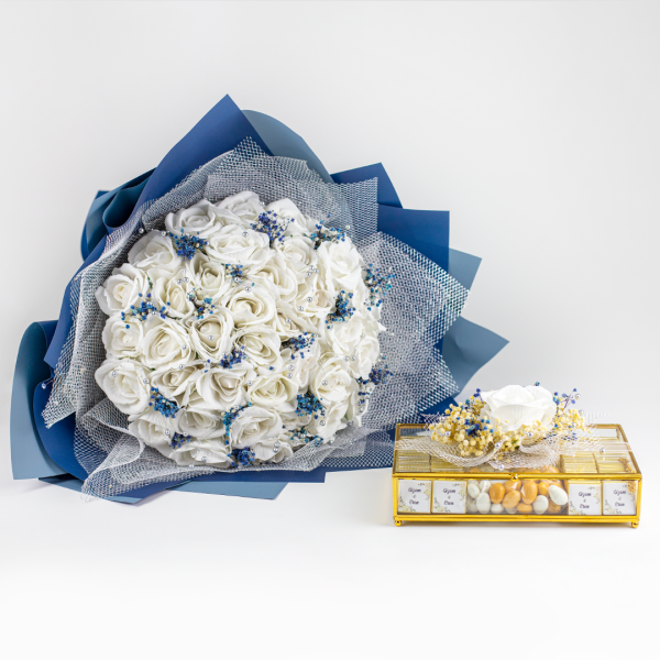 İsteme Çiçek Çikolata Set - Mavi