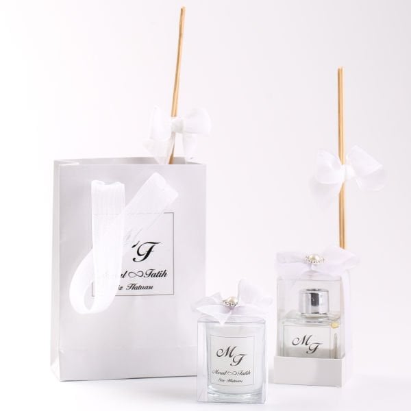 Çantalı Bambu Çubuklu Oda Kokusu ve Mum Seti