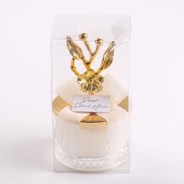 Japon Gülü Metal Tepeli - Baklava Desenli Kristal Mum