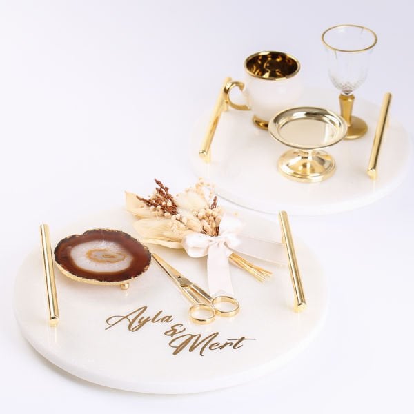 Daire Mermer Tepsi Set 2'li