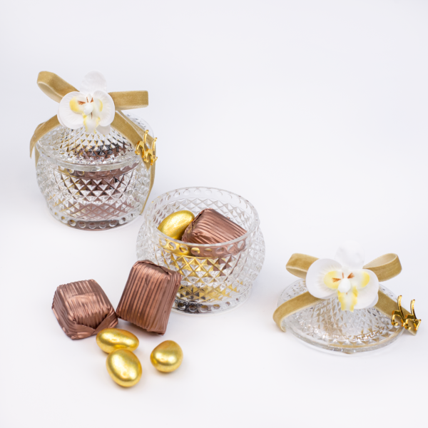 Lüx Cam Şekerlik/ Drajelik - Orkide Süslemeli