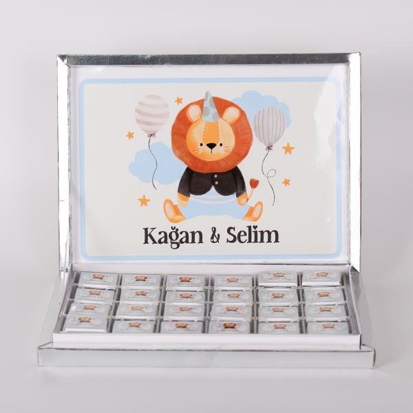 Gümüş Kutuda Bebek Çikolatası - 48li - Aslan