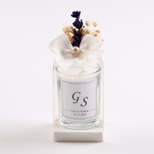 Lavanta Süslemeli Cam Bardak Mum