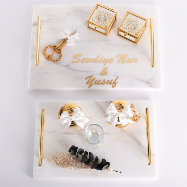 Mermer Tepsi - 2'li Set - Gold