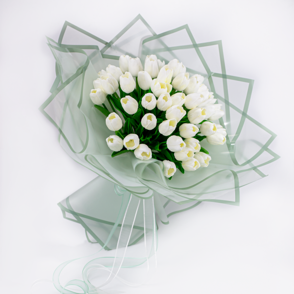 Beyaz Lale Buketi - Su Yeşili