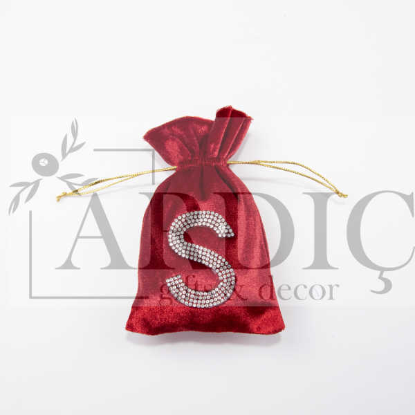 Taşlı Kına Çerez Kesesi - Bordo Kadife