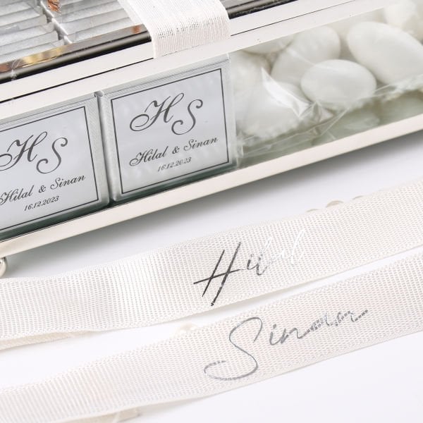 İsim Baskılı Dökülen İncili Kurdele - 2cm