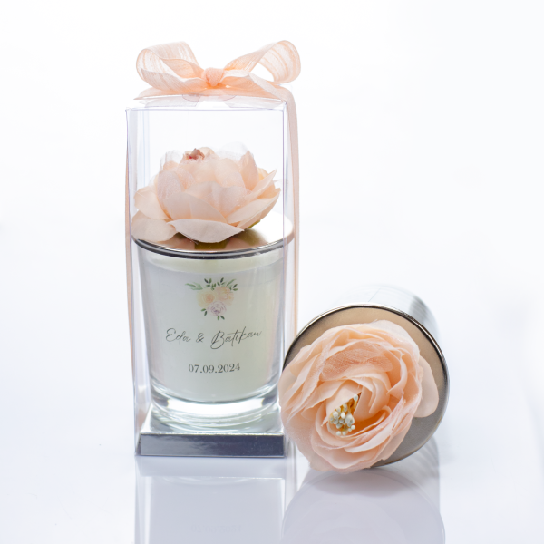 Güllü Bardak Mum - Somon